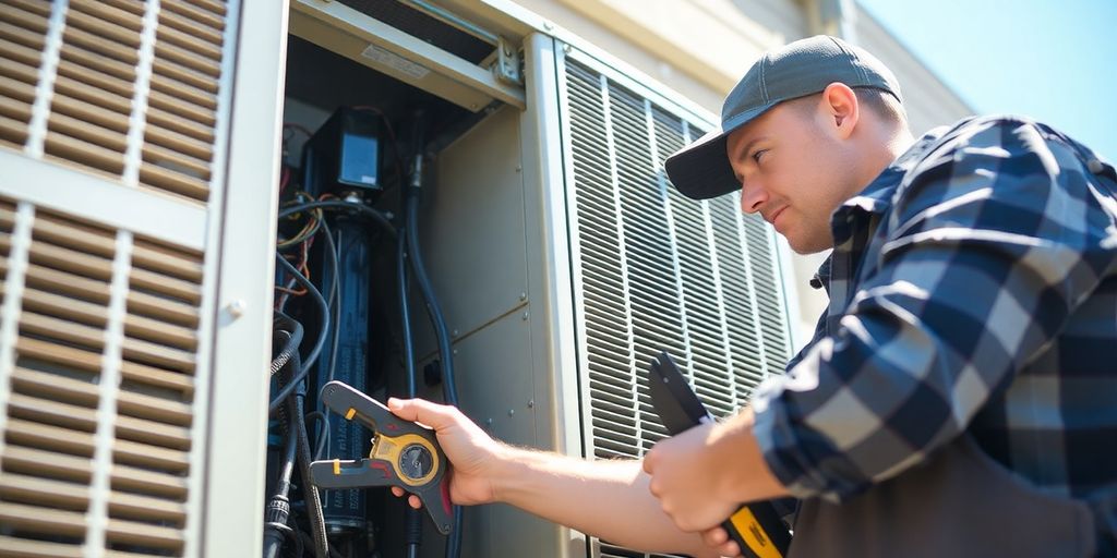 HVAC technician working on an air conditioner unit.