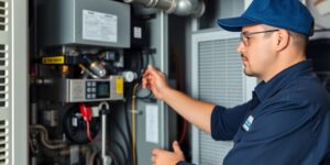 HVAC technician working with equipment