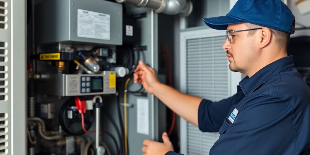 HVAC technician working with equipment