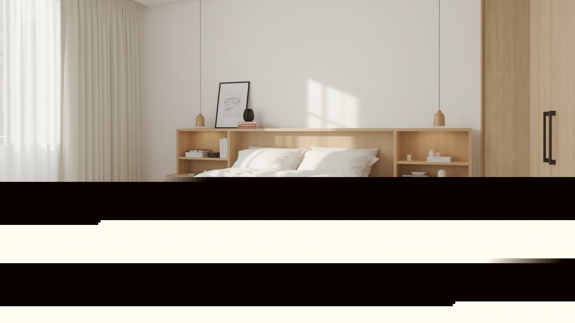 Small bedroom with platform bed storage drawers and bookcase headboard furniture